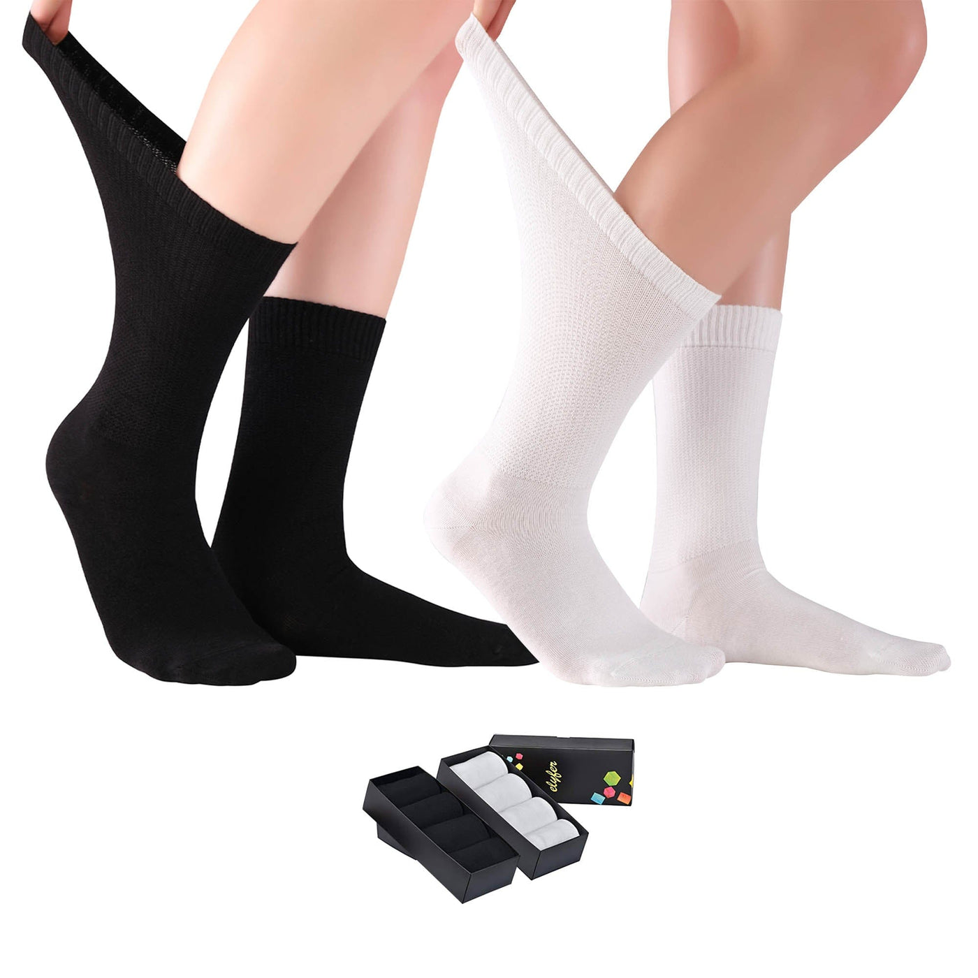 Women's Diabetic Crew Socks Circulator #color_black-white-8