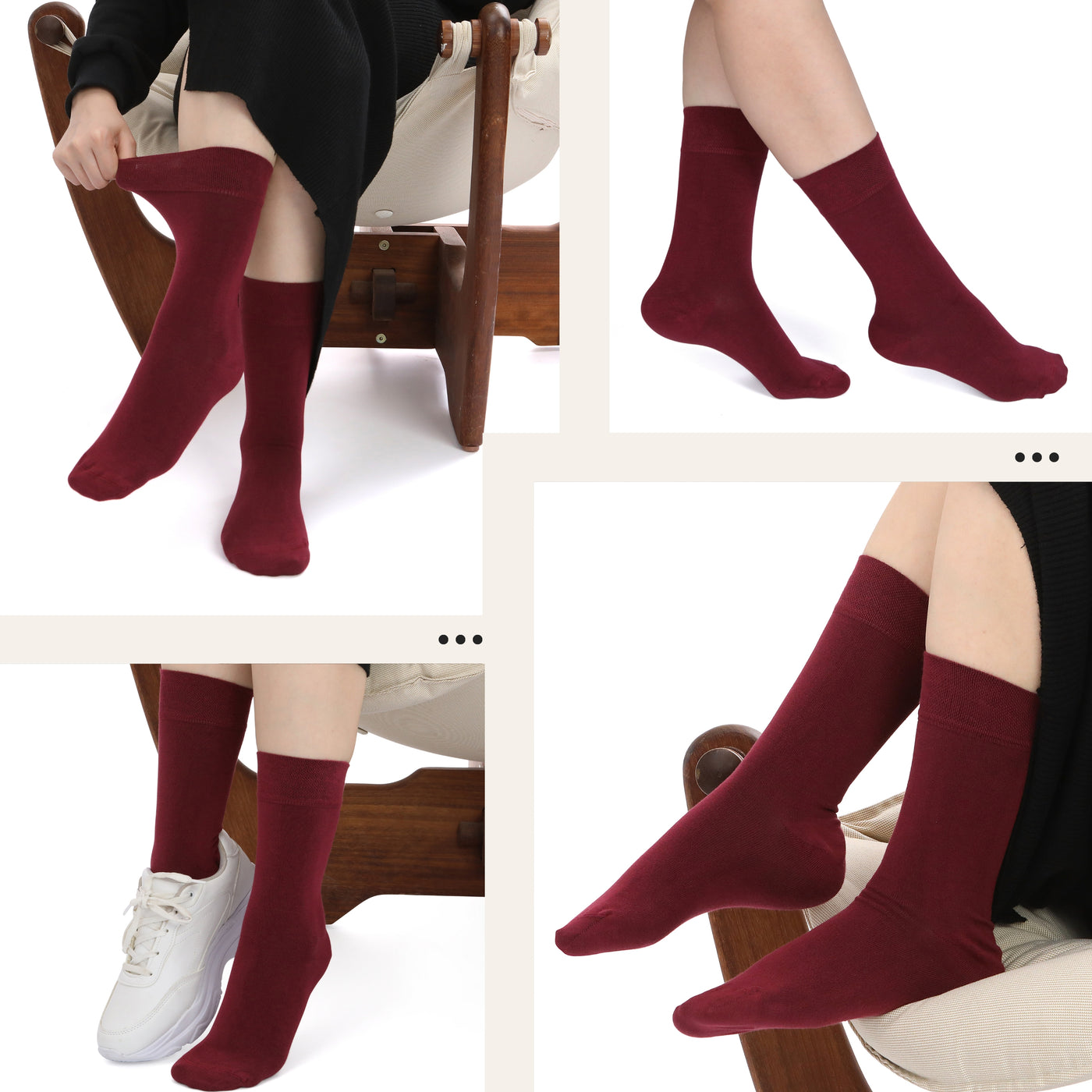 Elyfer-Socks-Burgundy-Bamboo-Crew-Socks-for-Women #color_burgundy