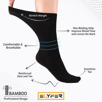 Elyfer Womens Thin Bamboo Dress Socks Seamless Toe - Above Ankle - Soft - Durable - Breathable 8 Pairs #color_black-white