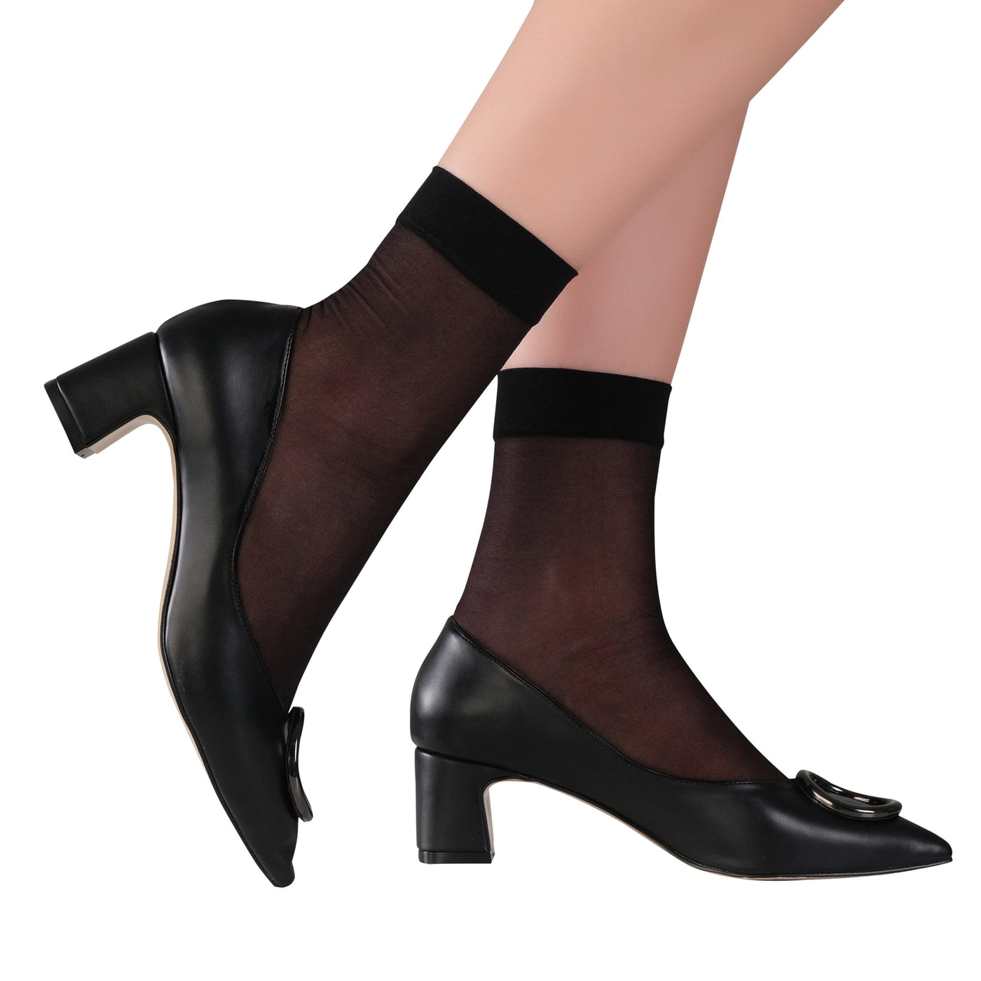 ELYFER Women Stylish Ankle High Nylon Sheer Socks  #color_black