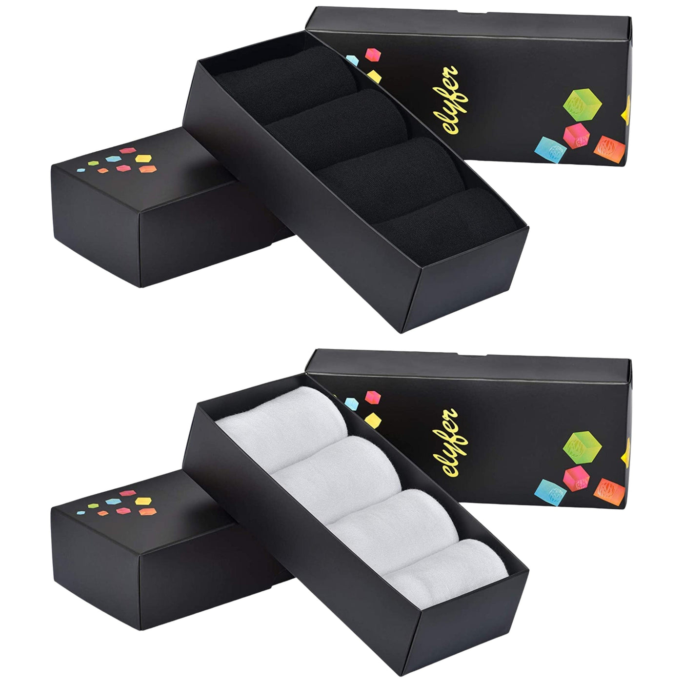 Elyfer Women Soft Thin Cotton Socks #color_black-white