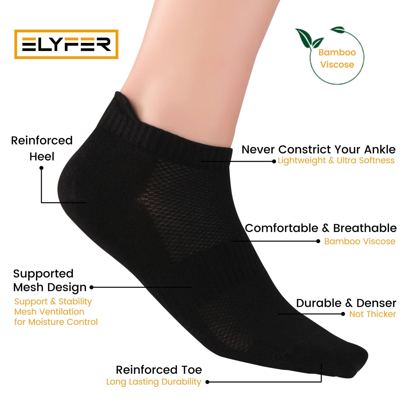 Unisex Ankle Socks - 4 Pairs - Bamboo Low Cut Ankle Breathable Sports #color_black