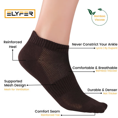 Elyfer Thin Bamboo Unisex Ankle Socks Low Cut Ankle Breathable Sports #color_brown