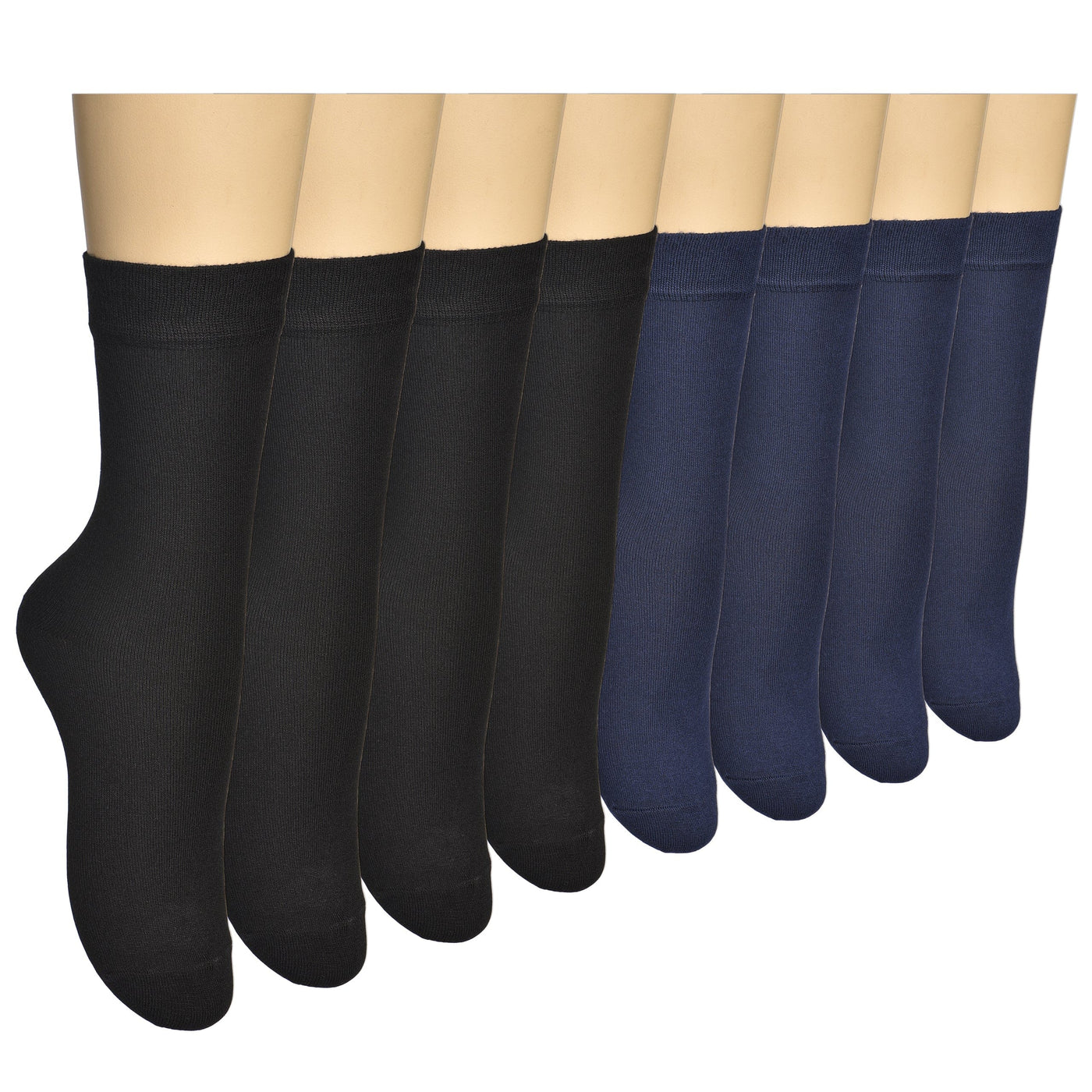 Elyfer Womens Thin Bamboo Dress Socks Seamless Toe - Above Ankle - Soft - Durable - Breathable 8 Pairs #color_black-navy
