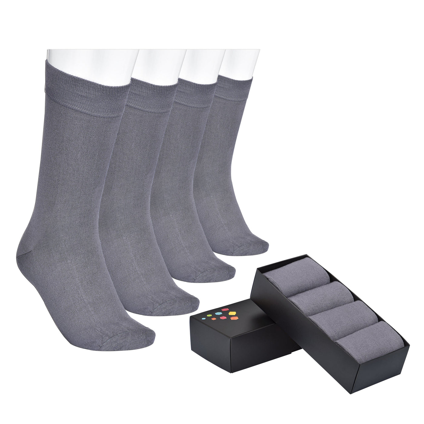 Men's Cotton Dress Socks - 4 Pairs Mens Calf Socks  #color_grey