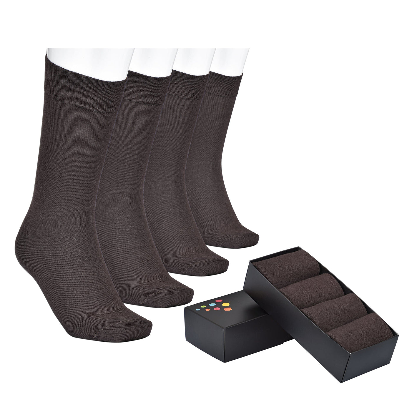 Men's Cotton Dress Socks - 4 Pairs Mens Calf Socks  #color_brown
