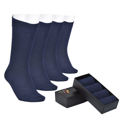 Men's Cotton Dress Socks - 4 Pairs Mens Calf Socks  #color_navy