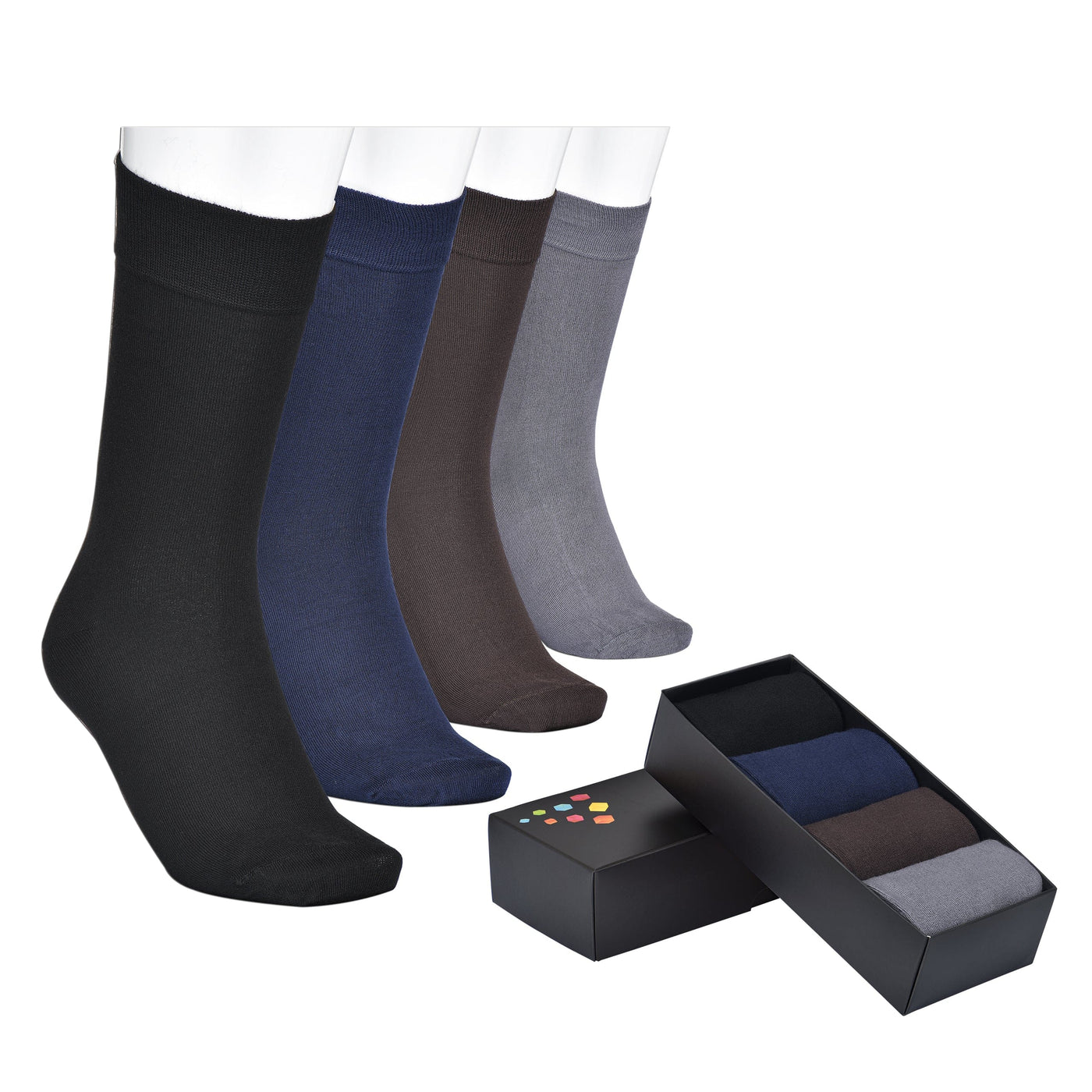 Men's Cotton Dress Socks - 4 Pairs Mens Calf Socks  #color_mix