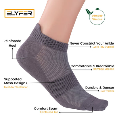 Elyfer Thin Bamboo Unisex Ankle Socks Low Cut Ankle Breathable Sports #color_black-grey