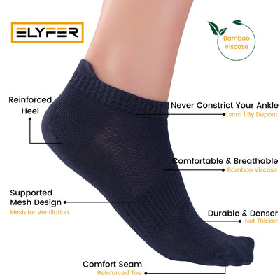 Unisex Ankle Socks - Bamboo Low Cut Ankle Breathable Sports #color_navy