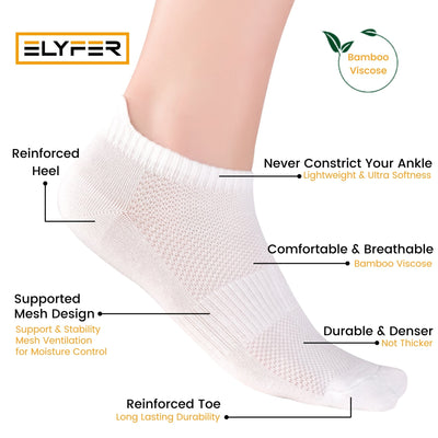 Elyfer Thin Bamboo Unisex Ankle Socks Low Cut Ankle Breathable Sports #color_white