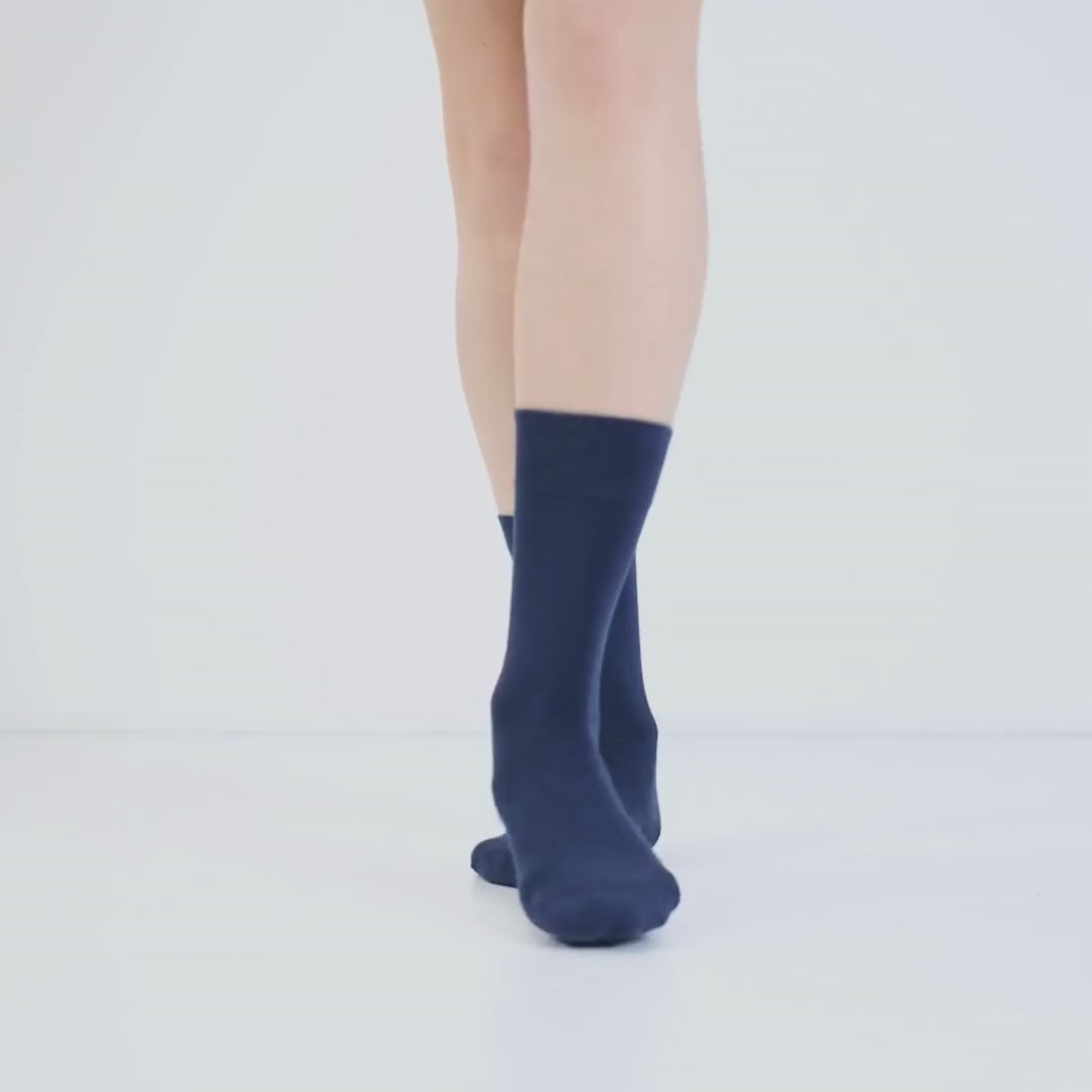 Women's Thin Bamboo Dress Socks Above Ankle #color_black-navy