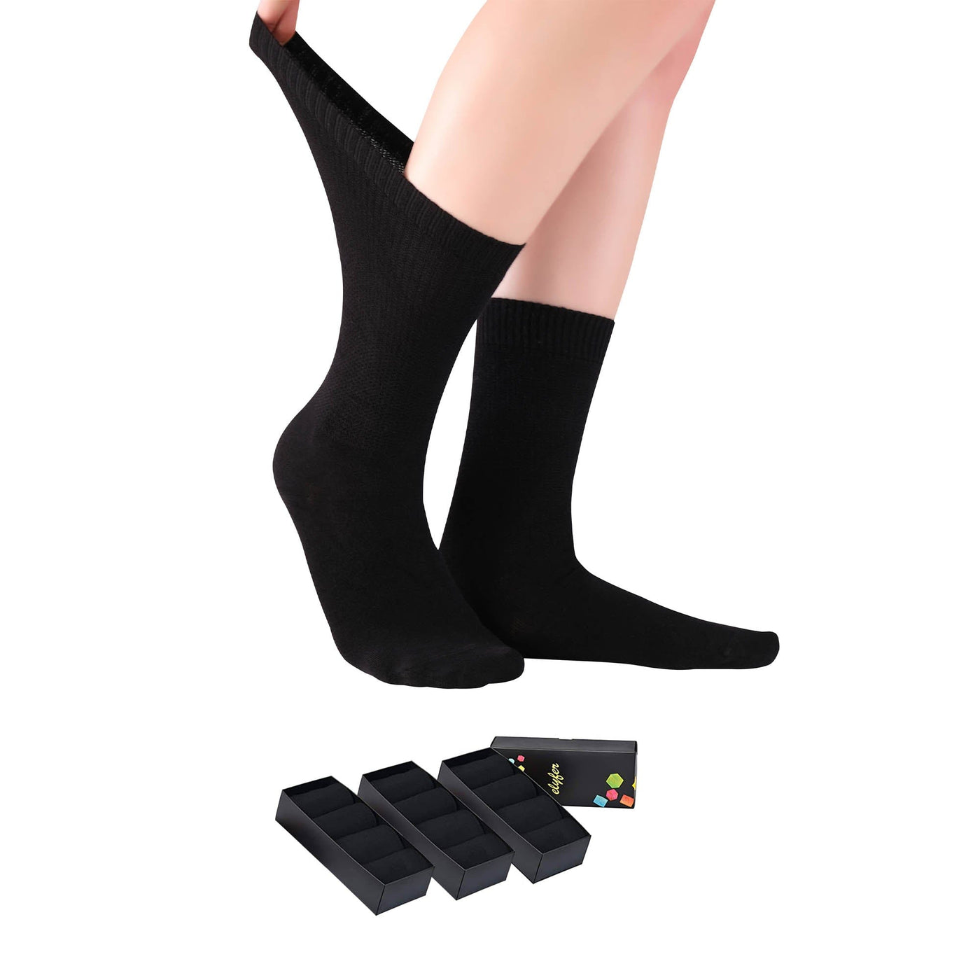 ELYFER Women's Diabetic Crew Socks Circulator #color_black-12