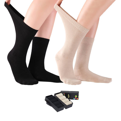 Women's Diabetic Crew Socks Circulator #color_black-beige-8