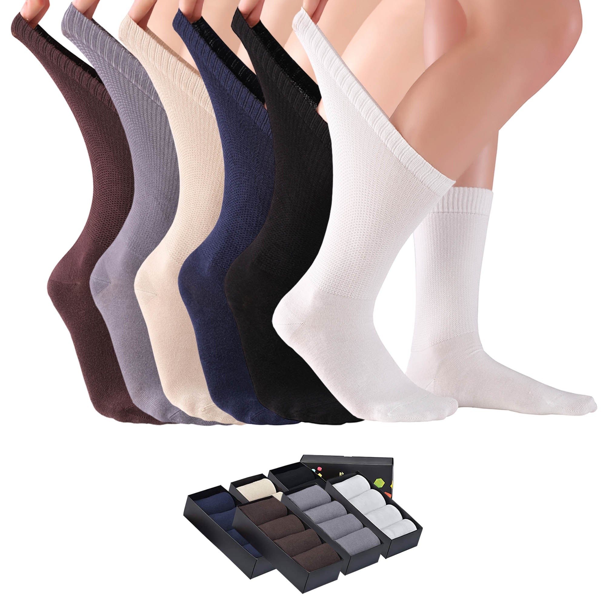 ELYFER Women Thin Bamboo Ultra Soft Diabetic Crew Socks  #color_mixed-24