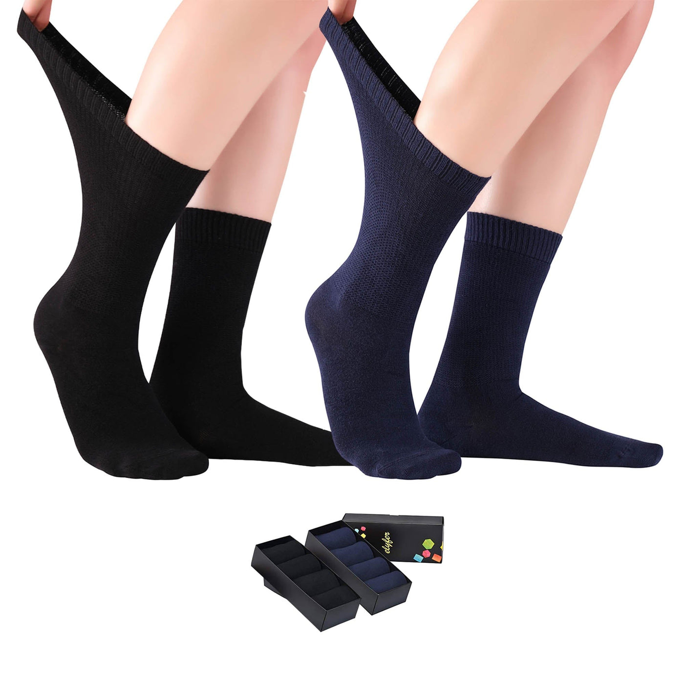 Women's Diabetic Crew Socks Circulator #color_black-navy-8